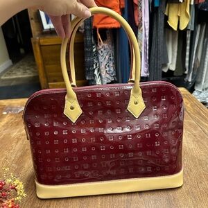Arcadia Red and Tan Satchel with Geometric Pattern